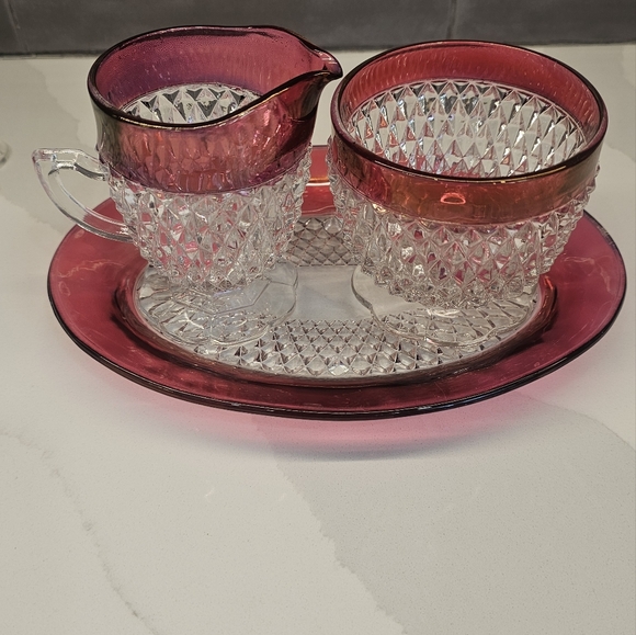 Indiana Glass Co. ruby flashed creamer & open sugar bowl set 1960… - Picture 2 of 16